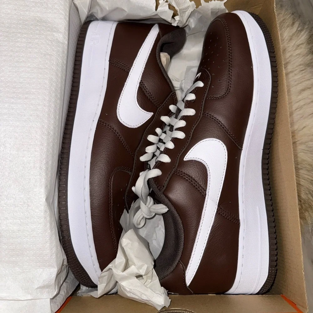 Nike Chocolate Brown and White Retro Air Force 1 Sneakers - Picture 6 of 8